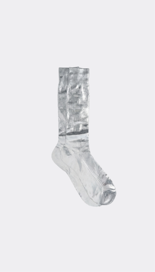 Silver metallic Maria La Rosa sock on a white background