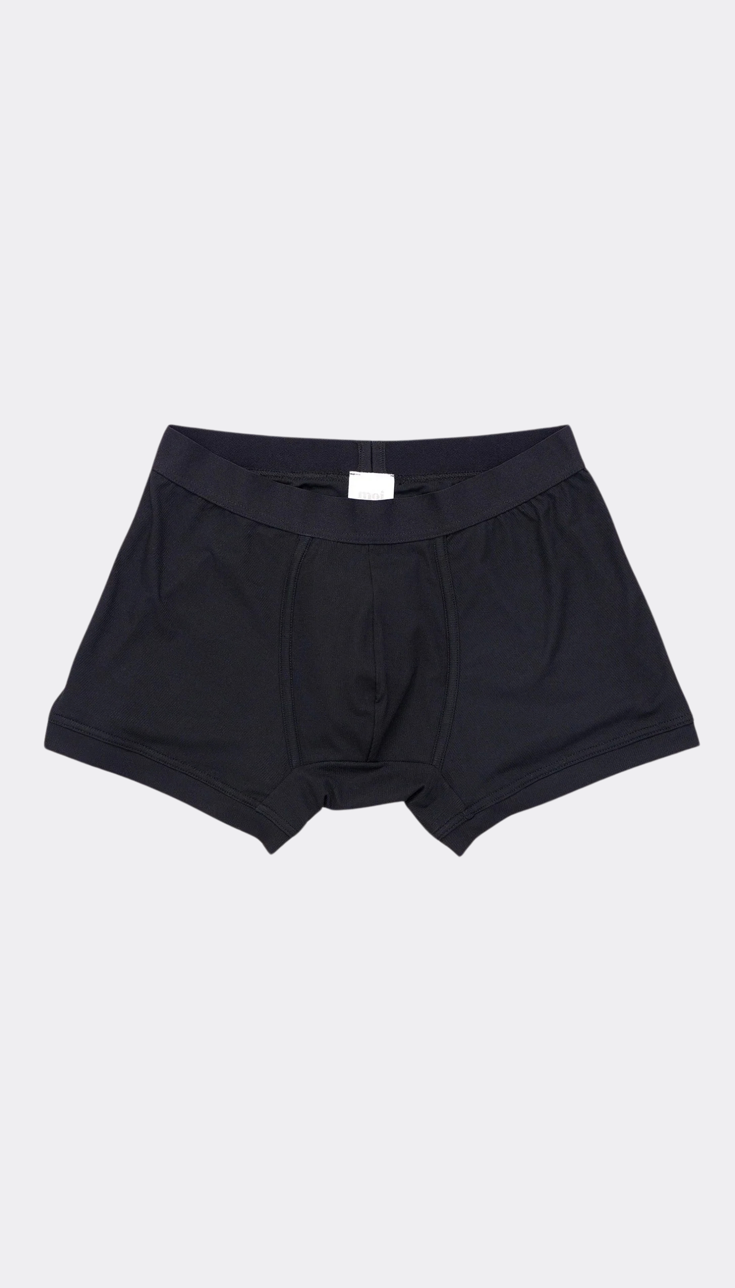 Moi-basics black boxer briefs on a light gray background