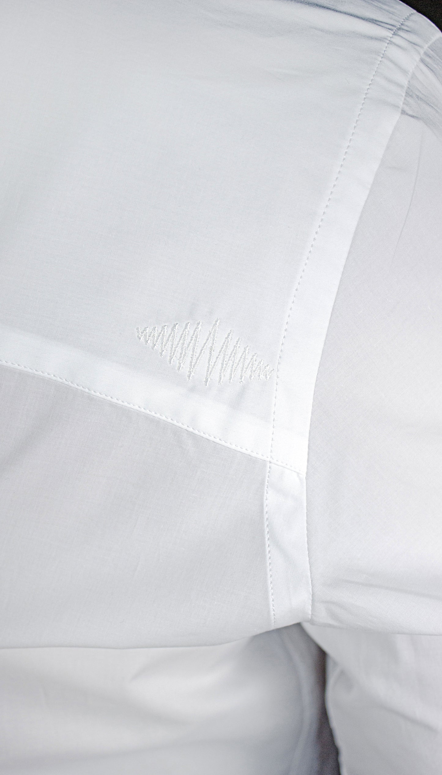 Close-up of a white shirt with a collar and sleeve details.