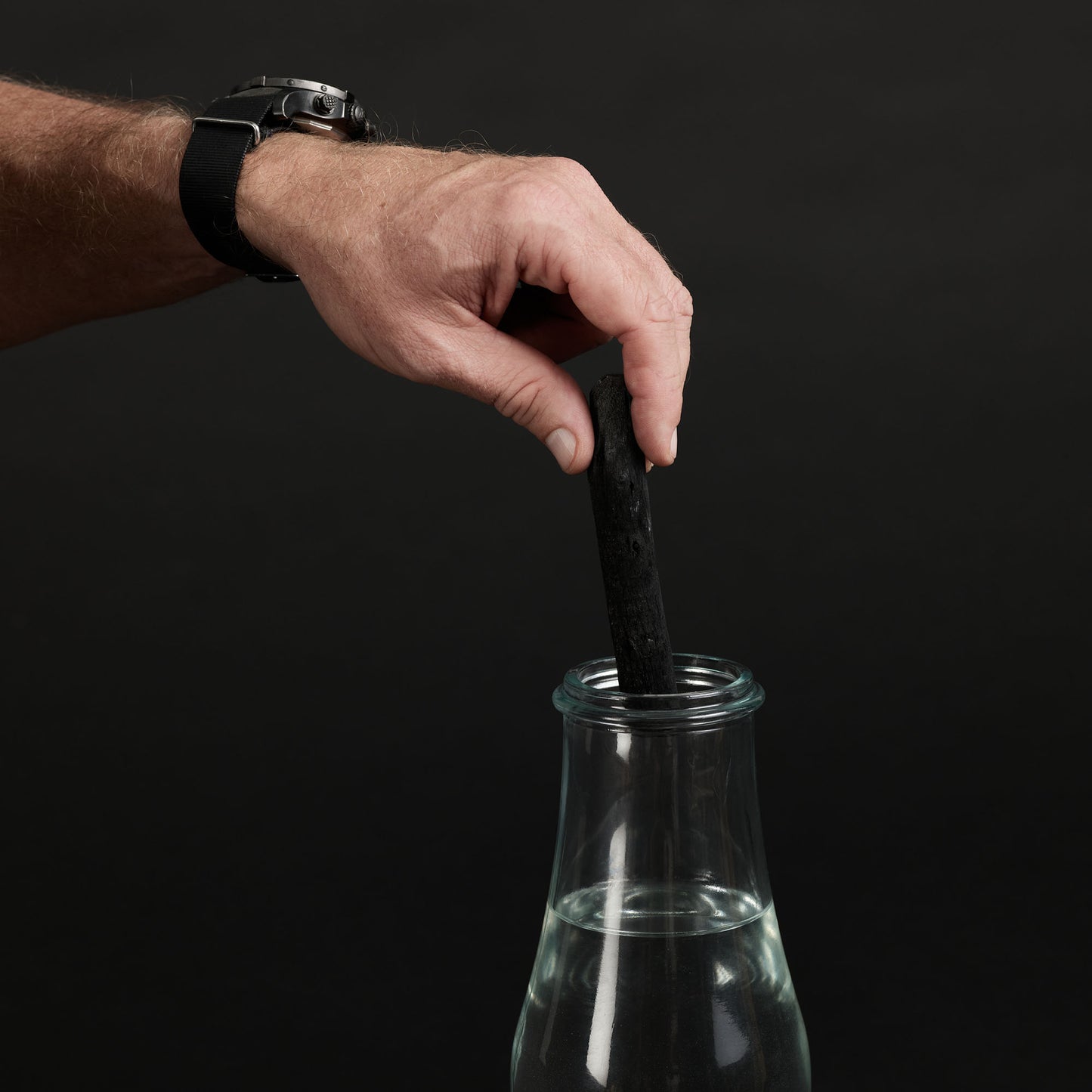 Binchotan water filter in glass