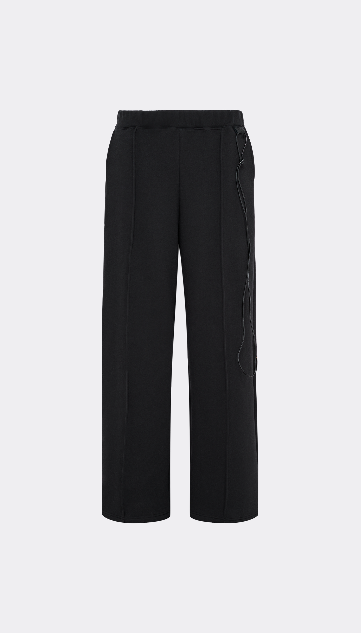 Black "Sunday Pants" with a drawstring waist, shown flat against a light gray background.