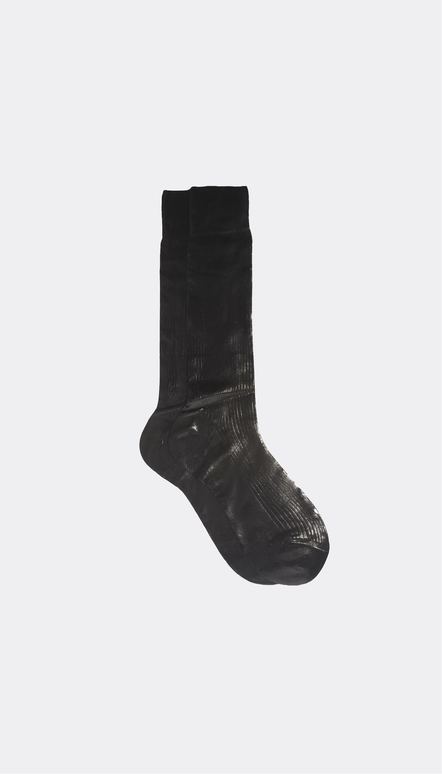 Black laminated Maria La Rosa sock on a light gray background