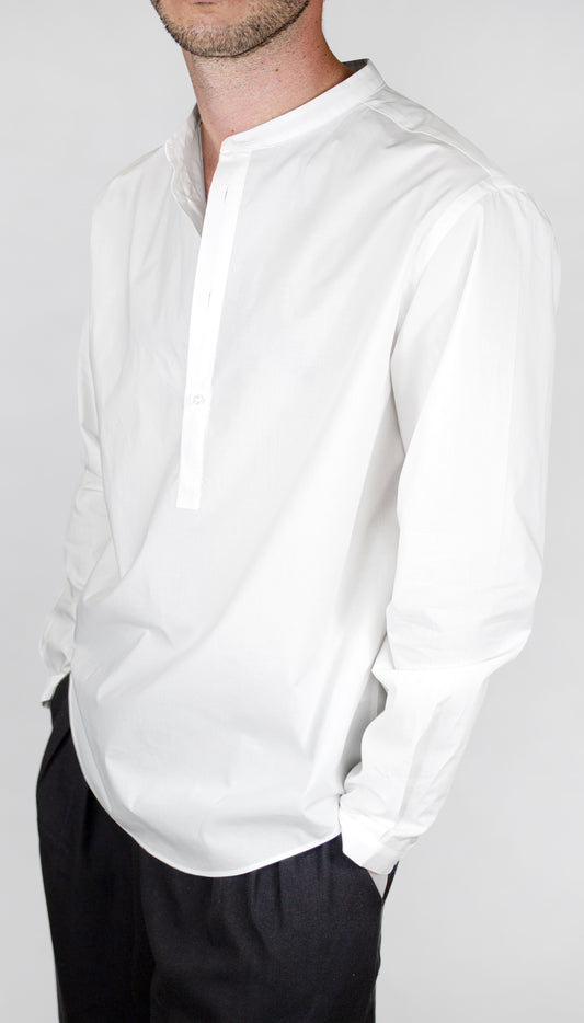 White long-sleeve Le Mao shirt worn by a person on a plain background