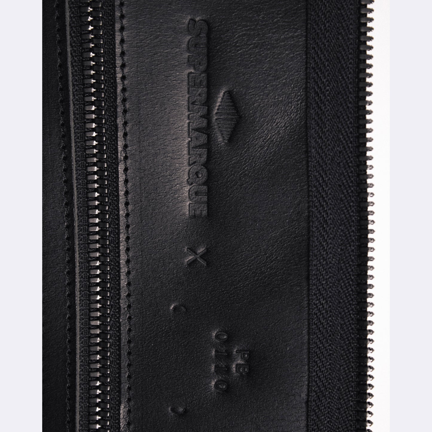 Close-up of everyday weekender bag with a brand logo and text on a white background