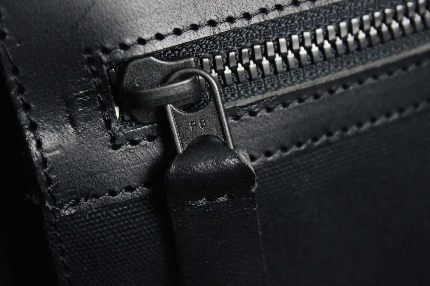 Close-up of a black bag with a zipper